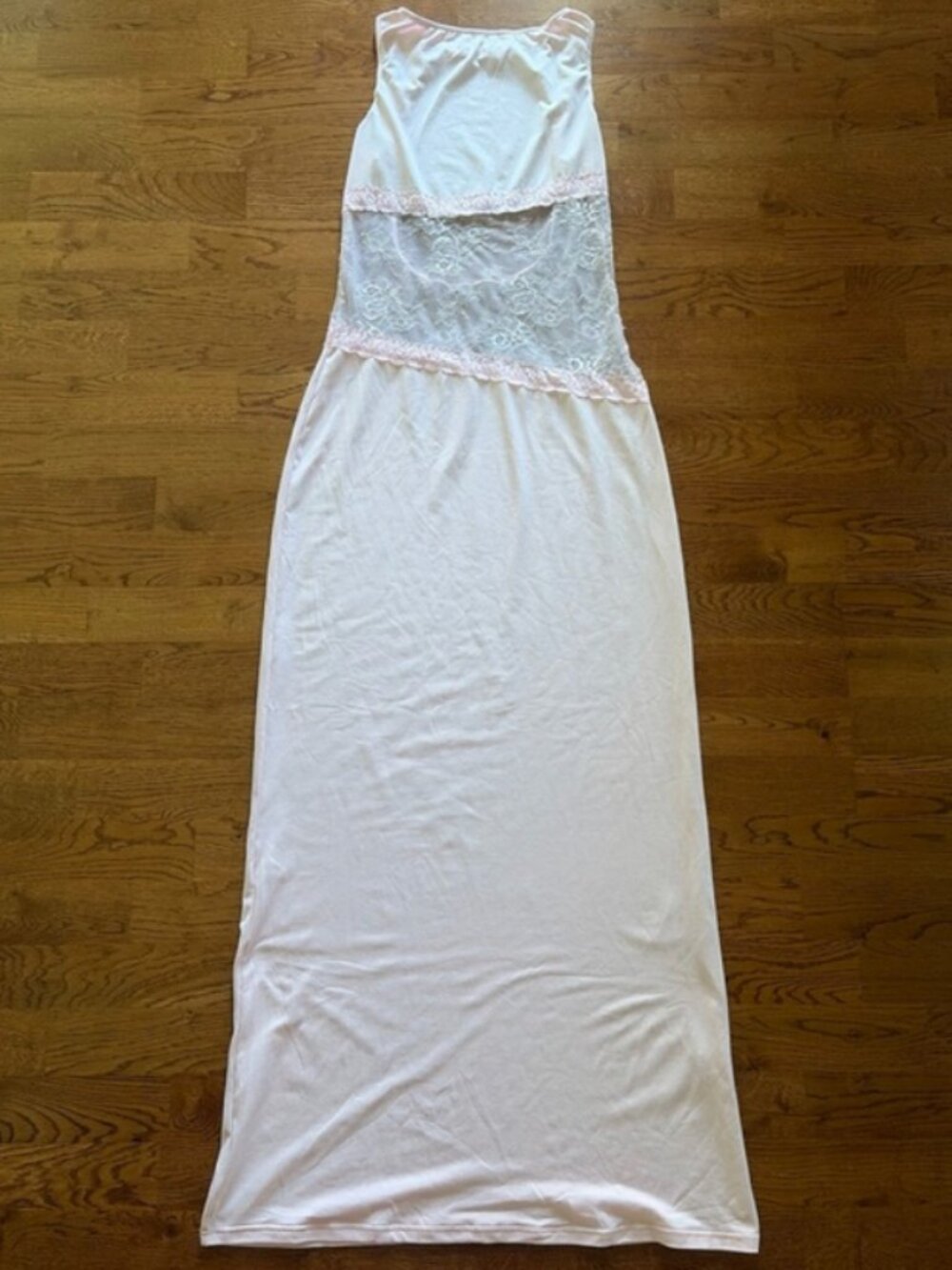 Pink Maxi Dress M Bodycon Lace Sheer Keyhole open Back High Neck Sleeveless
